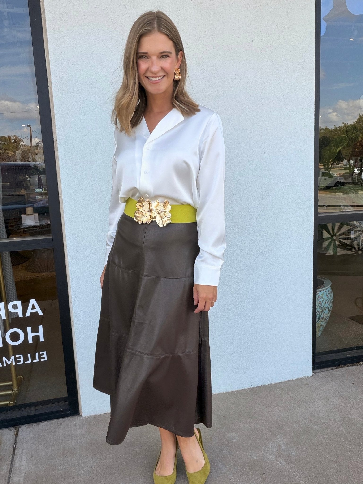 Vi Vegan Leather Midi Skirt - Elle Maxine