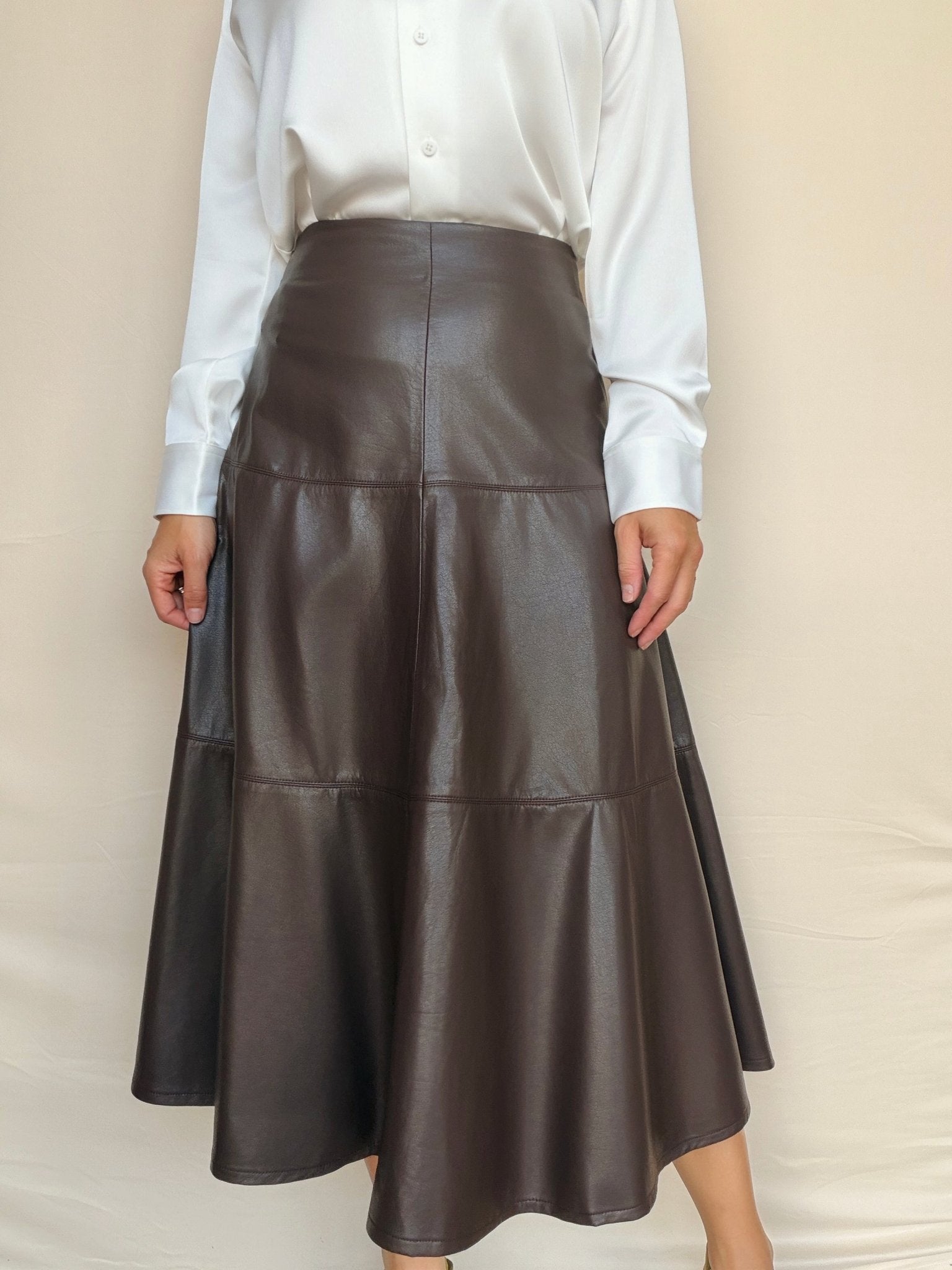 Vi Vegan Leather Midi Skirt - Elle Maxine