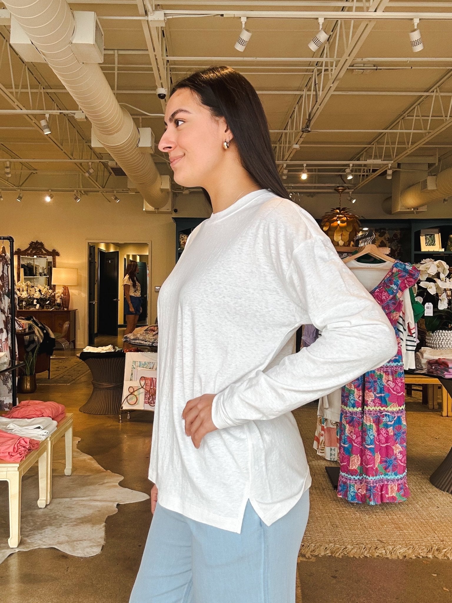 Vintage Jersey Long Sleeve Tee - White - Elle Maxine