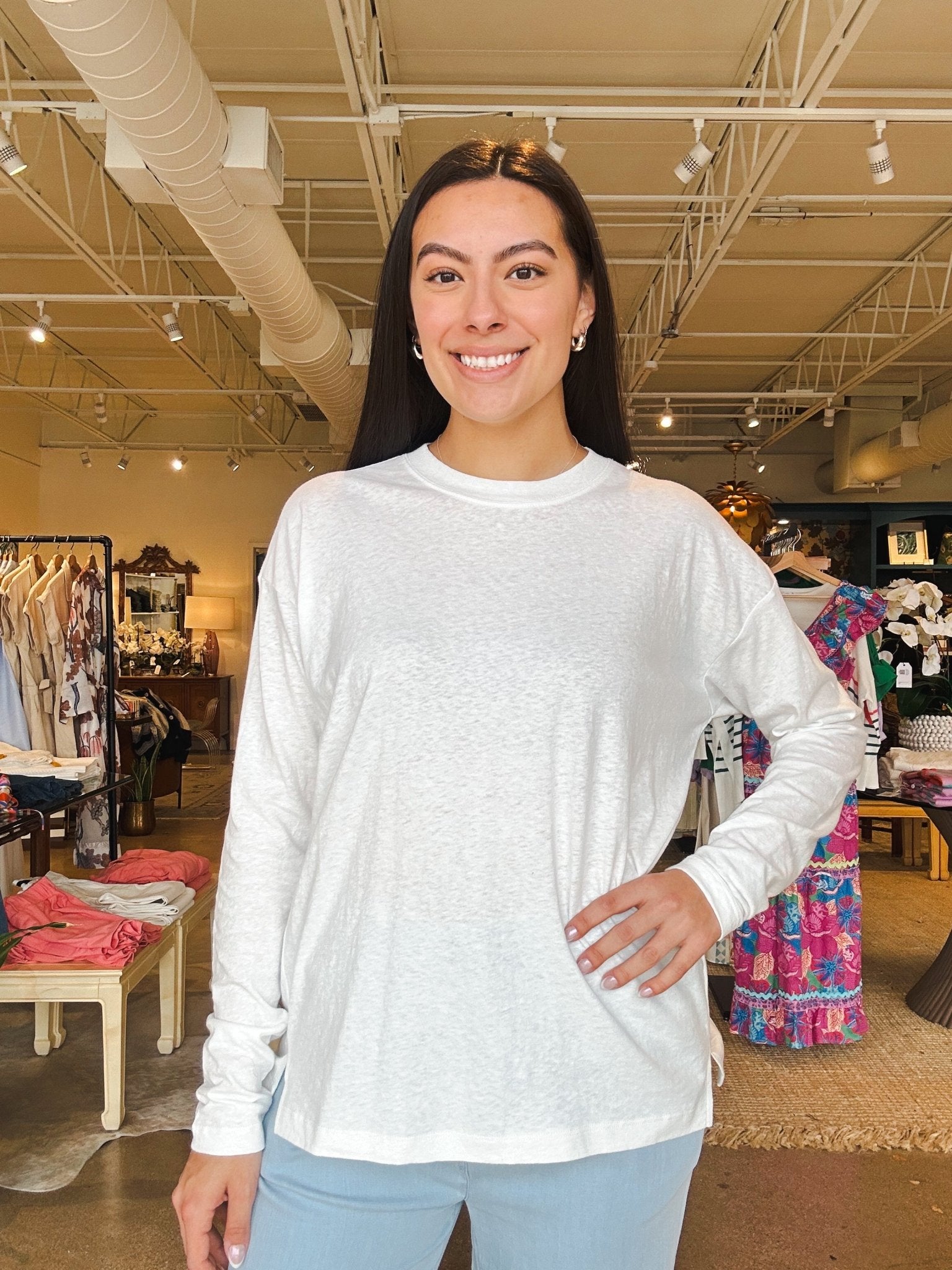 Vintage Jersey Long Sleeve Tee - White - Elle Maxine