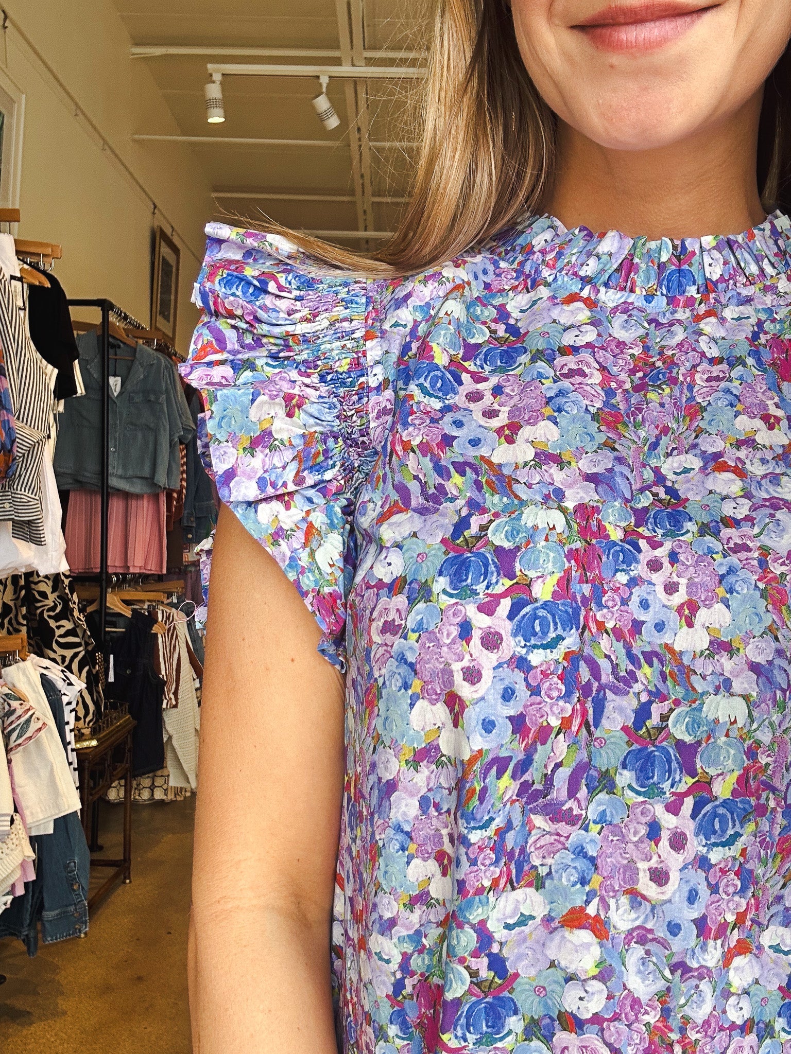 Violet Floral Ruffle Sleeve Dress - Elle Maxine