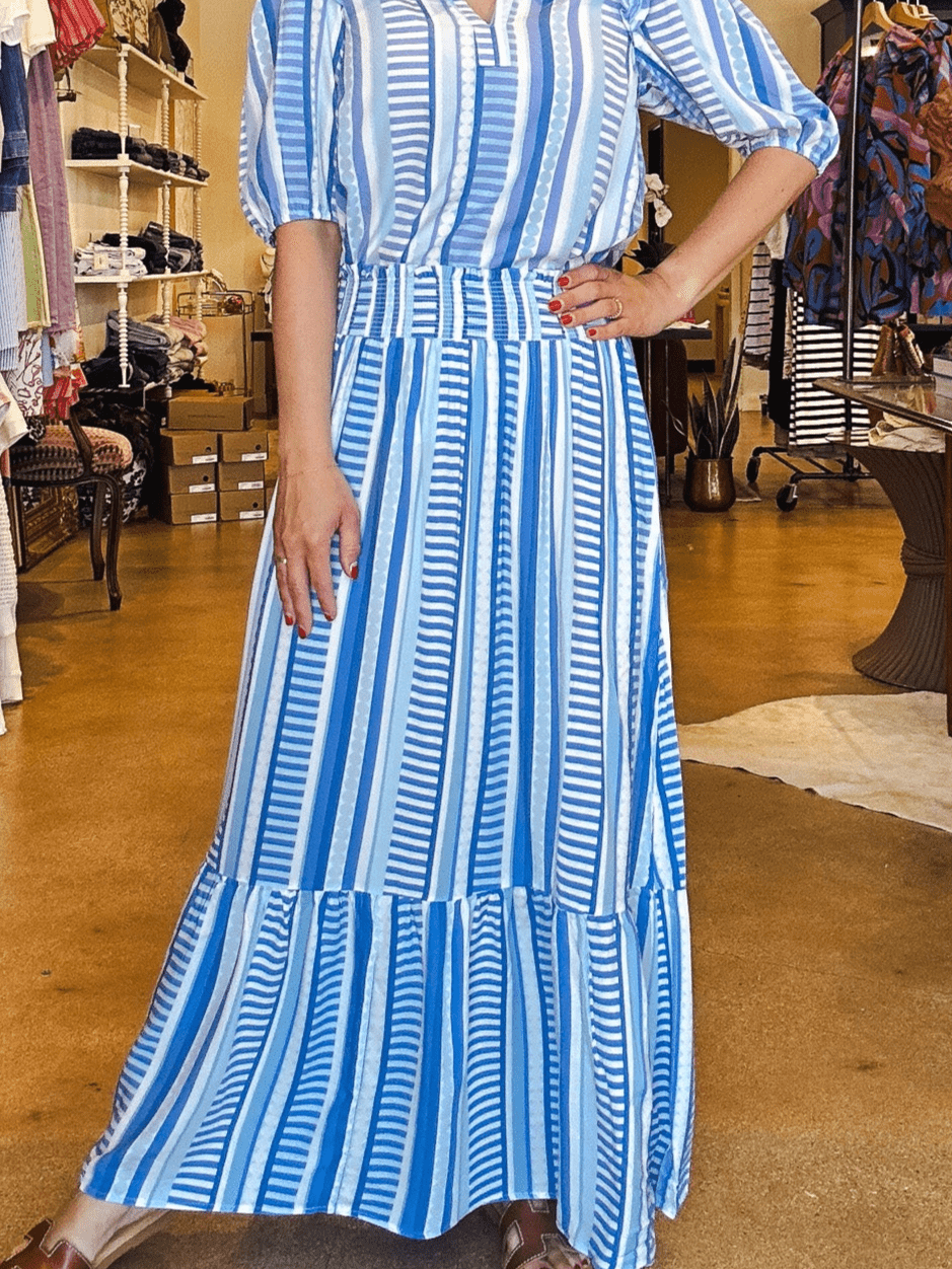 Vivian Skirt - Stripe Blue - Elle Maxine