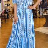 Vivian Skirt - Stripe Blue - Elle Maxine