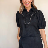 Vynessa Faux Suede Piping Detail Top - Elle Maxine