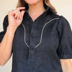 Vynessa Faux Suede Piping Detail Top - Elle Maxine