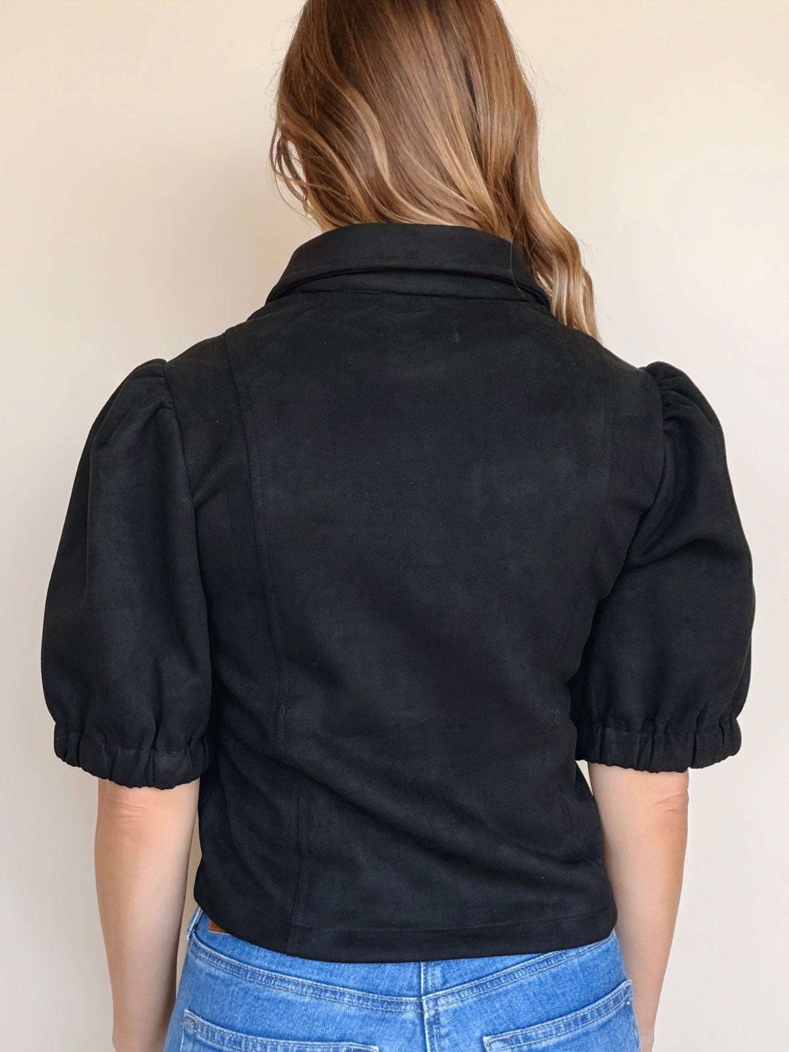 Vynessa Faux Suede Piping Detail Top - Elle Maxine
