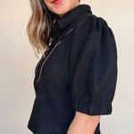 Vynessa Faux Suede Piping Detail Top - Elle Maxine