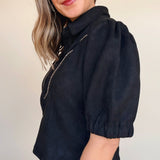 Vynessa Faux Suede Piping Detail Top - Elle Maxine