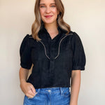 Vynessa Faux Suede Piping Detail Top - Elle Maxine