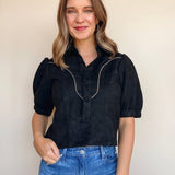 Vynessa Faux Suede Piping Detail Top - Elle Maxine