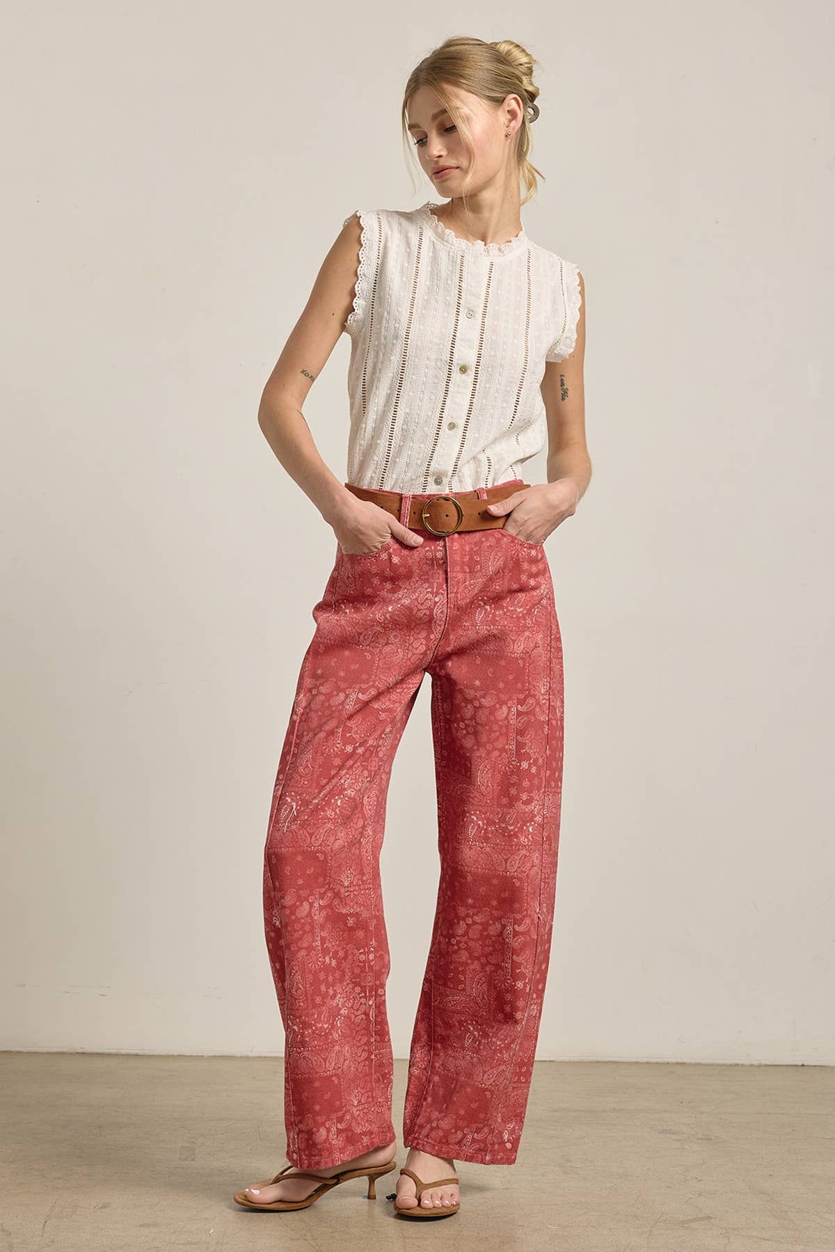 Washed Bandana Wide Leg Pants - Elle Maxine