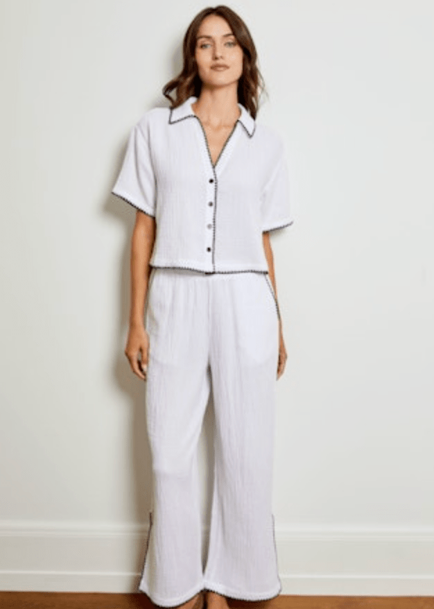 Whitney Whipstitch Gauze Pant- White - Elle Maxine