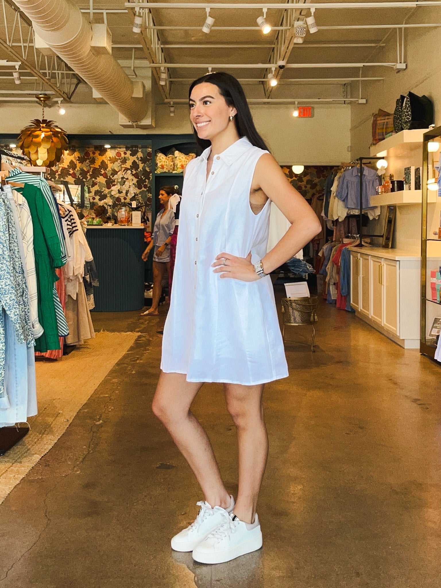 Willa Collared Sleeveless Dress - White - Elle Maxine