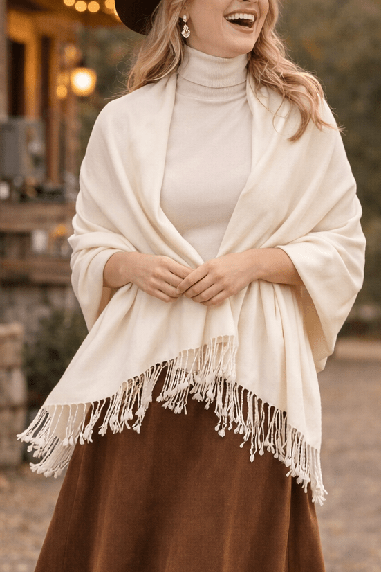 Winnie Pashmina Wrap - Ivory - Elle Maxine