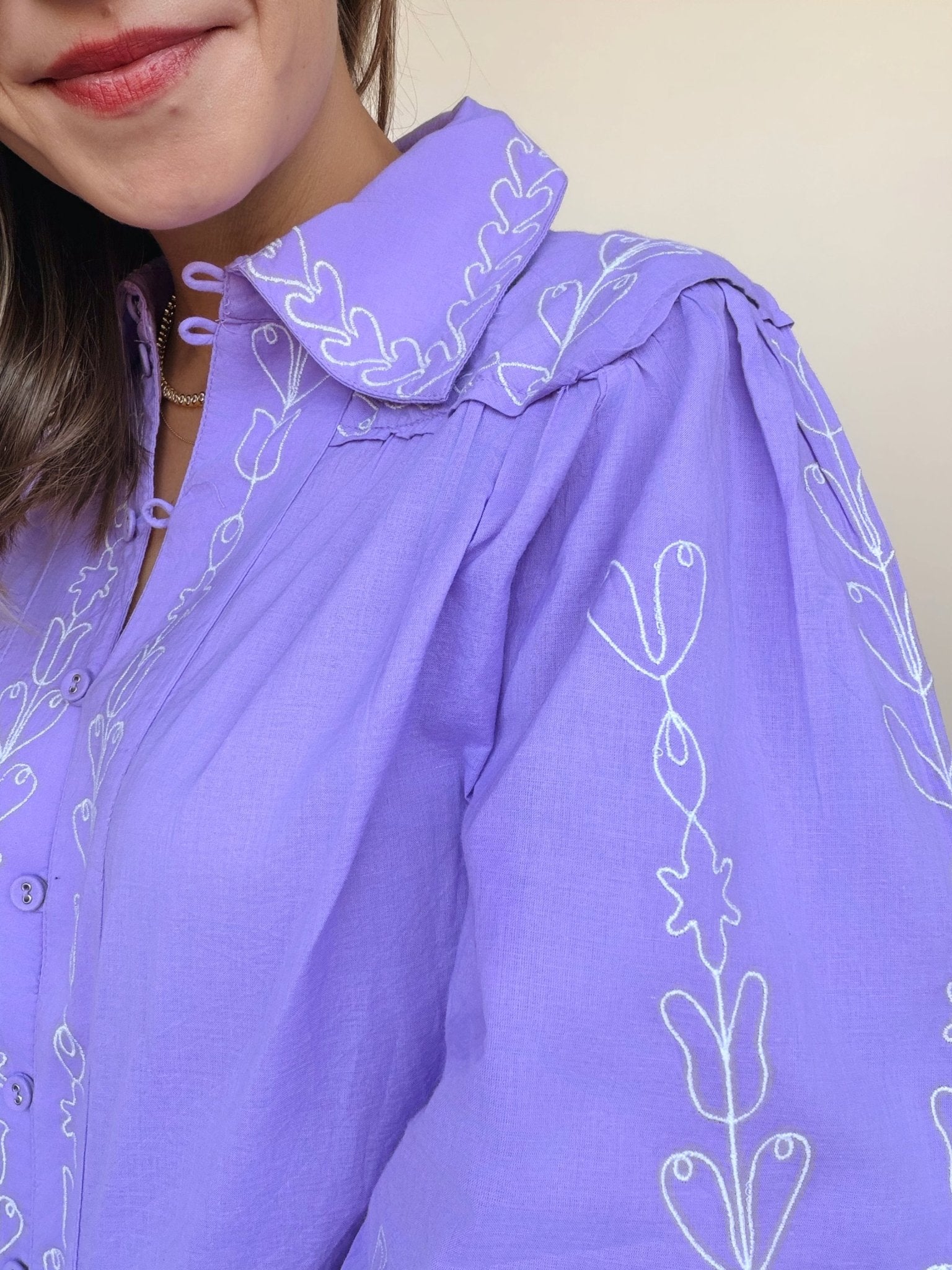 Yuna Embroidered Button Down Top - Elle Maxine