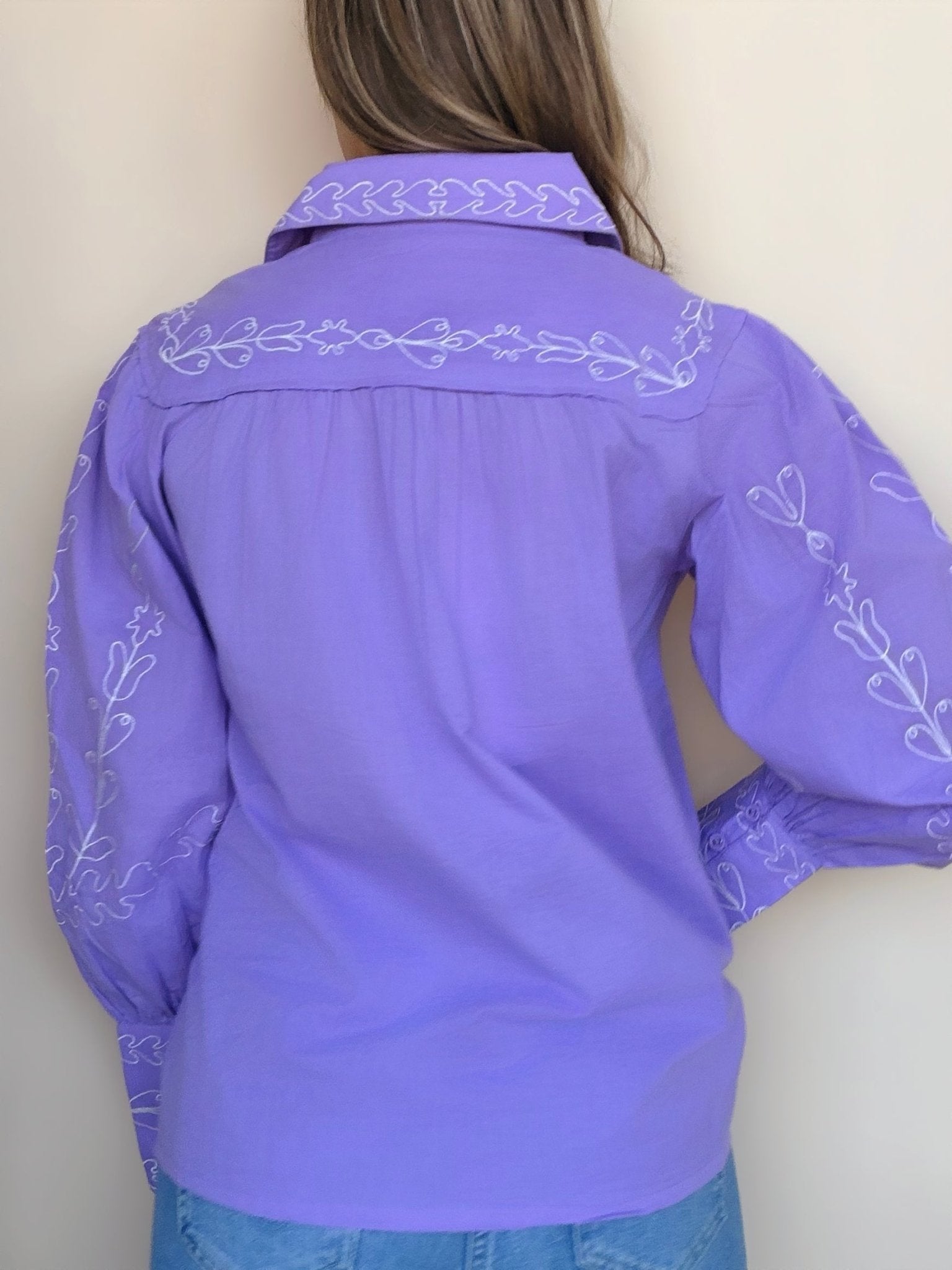 Yuna Embroidered Button Down Top - Elle Maxine