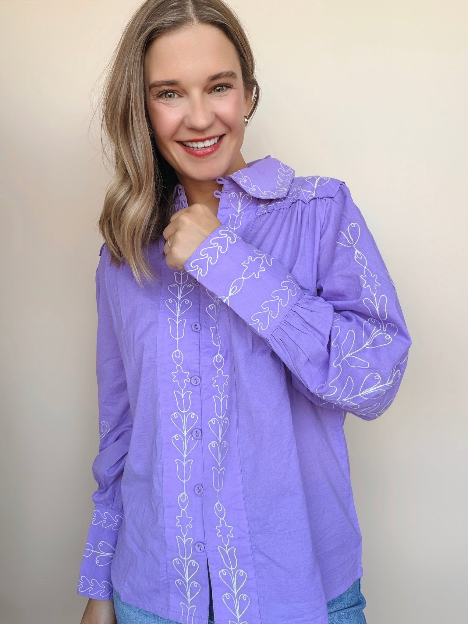 Yuna Embroidered Button Down Top - Elle Maxine